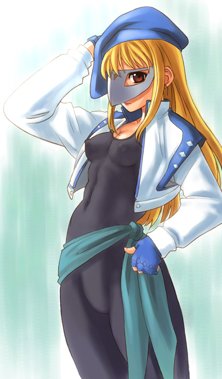 yasuomi, vega (dendoh), gear fighter dendou, gear senshi dendou, 00s, 1girl, blonde hair, bodysuit, breasts, covered erect nipples, female focus, hat, mask, small breasts, solo