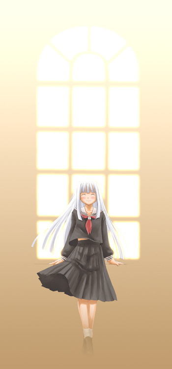 kasuga yukihito, aisaka sayo, mahou sensei negima!, 00s, 1girl, female focus, ghost, school uniform, see-through clothes, serafuku, solo