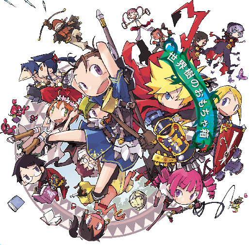 hashimoto shin, alchemist (sekaiju), alchemist 2 (sekaiju), alchemist 3 (sekaiju), bard (sekaiju), bard 2 (sekaiju), bard 4 (sekaiju), bushidou (sekaiju), bushidou 2 (sekaiju), curse maker, curse maker 2, curse maker 4, dark hunter, dark hunter (sekaiju), dark hunter 4, medic (sekaiju), medic 1 (sekaiju), medic 2 (sekaiju), paladin (sekaiju), paladin 2 (sekaiju), ranger (sekaiju), ranger 2 (sekaiju), ranger 3 (sekaiju), shilleka, swordsman (sekaiju), swordsman 4 (sekaiju), atlus, etrian odyssey, silver hair, striped legwear, > <, 6+girls, :d, album cover, alchemist, androgynous, armor, arms behind head, arrow (projectile), bag, bandeau, bard, bikini, black hair, blonde hair, blue eyes, blush, book, boots, bow (weapon), bracelet, braid, brown hair, bug, butterfly, cloak, closed eyes, cover, crop top, dark-skinned female, dark skin, dress, drill hair, dual wielding, earrings, everyone, fantasy, flat chest, flower, frown, fur trim, gauntlets, glasses, green eyes, hair flower, hair ornament, hair over one eye, hakama, hakama skirt, hat, head wreath, heart, holding, hood, hoop earrings, insect, instrument, japanese clothes, jewelry, kneehighs, kneeling, looking at viewer, midriff, multiple girls, no shirt, one eye closed, open book, open mouth, orange hair, outstretched arms, pink hair, ponytail, purple eyes, purple hair, reading, sailor dress, samurai, sarashi, scarf, shield, short hair, sitting, skirt, smile, socks, spiked hair, spread legs, striped clothes, striped socks, swimsuit, sword, tambourine, thigh boots, thighhighs, torn clothes, twin braids, twin drills, twintails, weapon, whip, wink