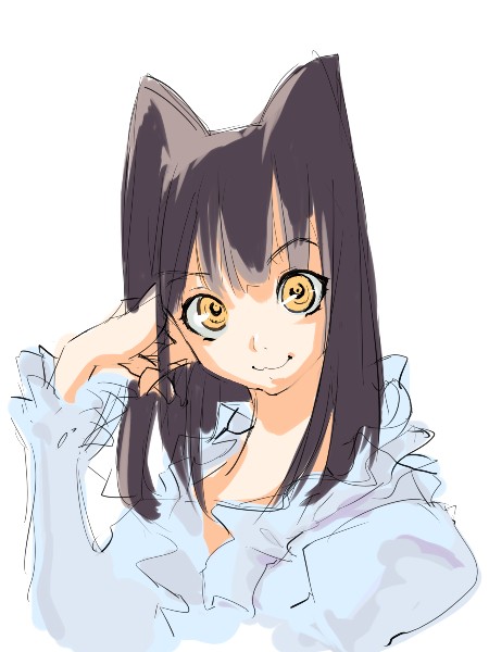 tagme, animal ears, black hair, cat ears, sketch, solo, yellow eyes