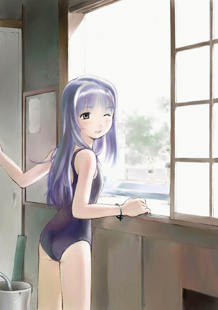 yoshizuki kumichi, tagme, 1girl, female focus, one-piece swimsuit, school swimsuit, solo, swimsuit
