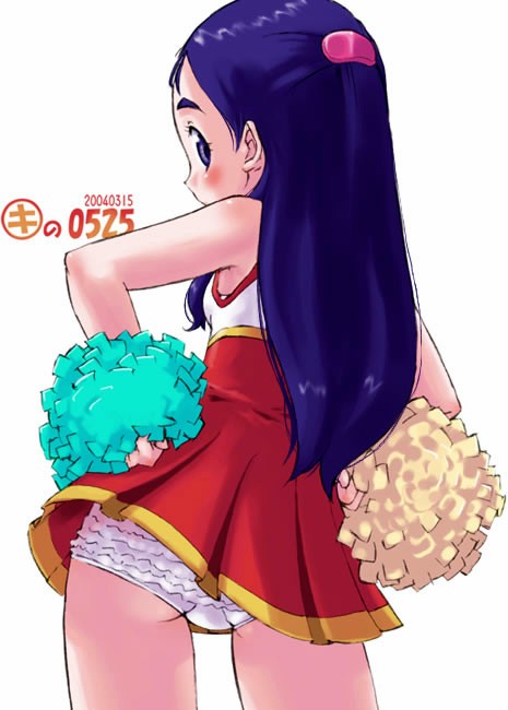 kei jiei, yukishiro honoka, futari wa precure, precure, 00s, 1girl, cheerleader, female focus, frilled panties, frills, panties, pom pom (cheerleading), ponytail, solo, underwear