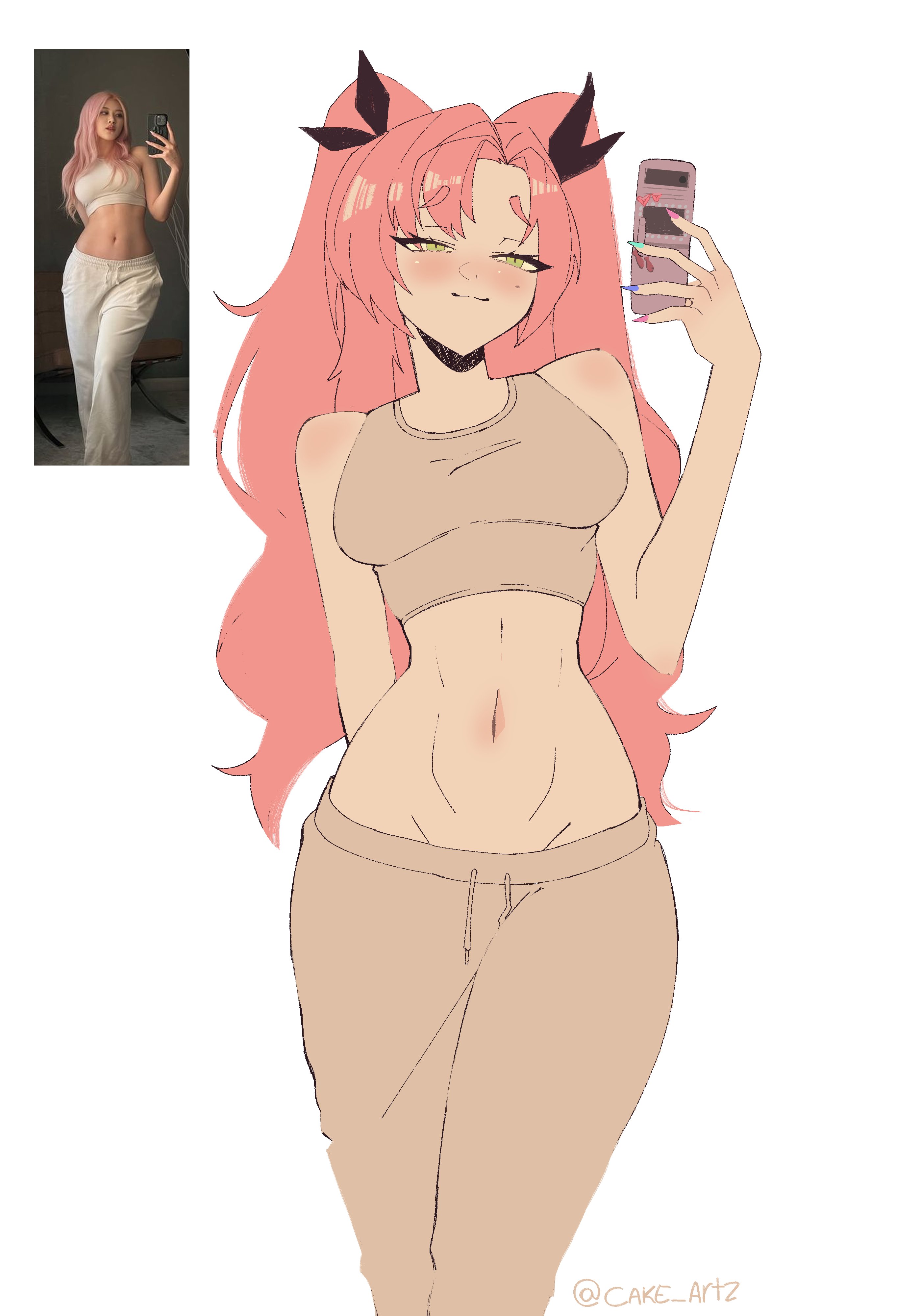 nicole demara, zenless zone zero, absurdres, highres, 1girl, breasts, mirror selfie, phone, pink hair, selfie