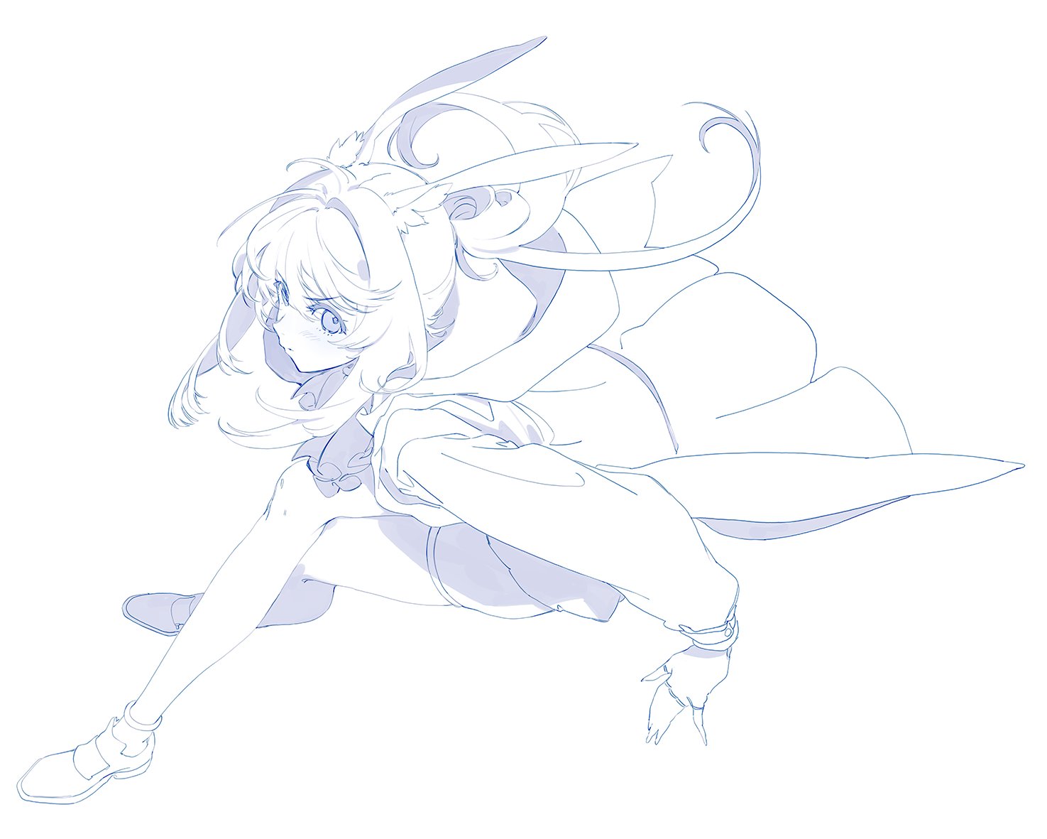 olys, amiya (arknights), arknights, 1girl, animal ears, crossed legs, long sleeves, looking at viewer, monochrome, sitting, solo, thighhighs, white background