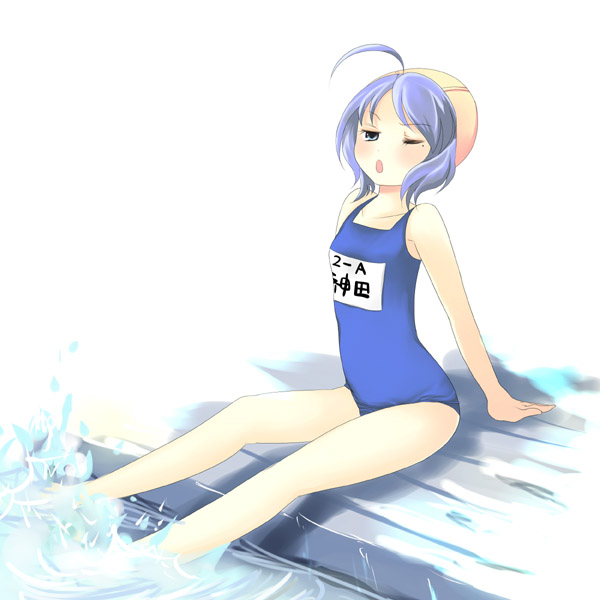 tsukihito, original, 1girl, female focus, name tag, one-piece swimsuit, school swimsuit, solo, swimsuit