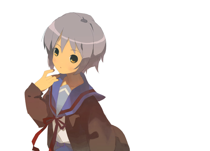 shirohanamame taichou, nagato yuki, suzumiya haruhi no yuuutsu, 00s, cardigan, school uniform, serafuku, shirohanamametaichou