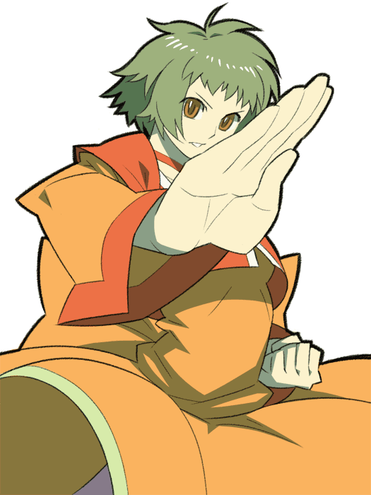 itsumo nokoru, farah oersted, bandai namco, tales of (series), tales of eternia, 1girl, anime coloring, arched back, black outline, breasts, brown eyes, choker, clenched hand, cowboy shot, cropped jacket, dress, fighting stance, foreshortening, green hair, jacket, layered sleeves, long dress, long sleeves, looking at viewer, martial arts, medium breasts, narrow waist, nose, open hand, orange dress, orange sleeves, outline, parted hair, parted lips, red choker, red jacket, red sleeves, short bangs, short hair, short over long sleeves, short sleeves, sidelocks, simple background, solo, straight hair, teeth, thick outlines, v-shaped eyebrows, warm colored, white background, wide sleeves