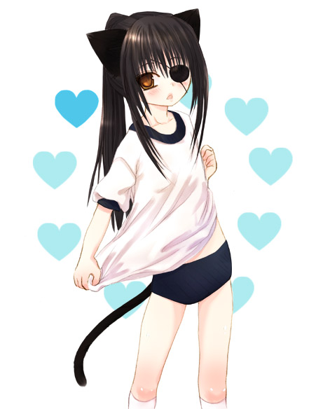 kikurage esuko, yagyuu kyuubei, gintama, 00s, 1girl, animal ears, buruma, cat ears, cat tail, eyepatch, female focus, gym uniform, solo, tail