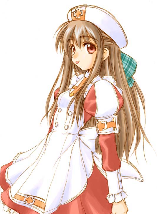 hirasaka makoto, kurata sayuri, kanon, 1girl, female focus, nurse, red skirt, skirt, solo, tongue