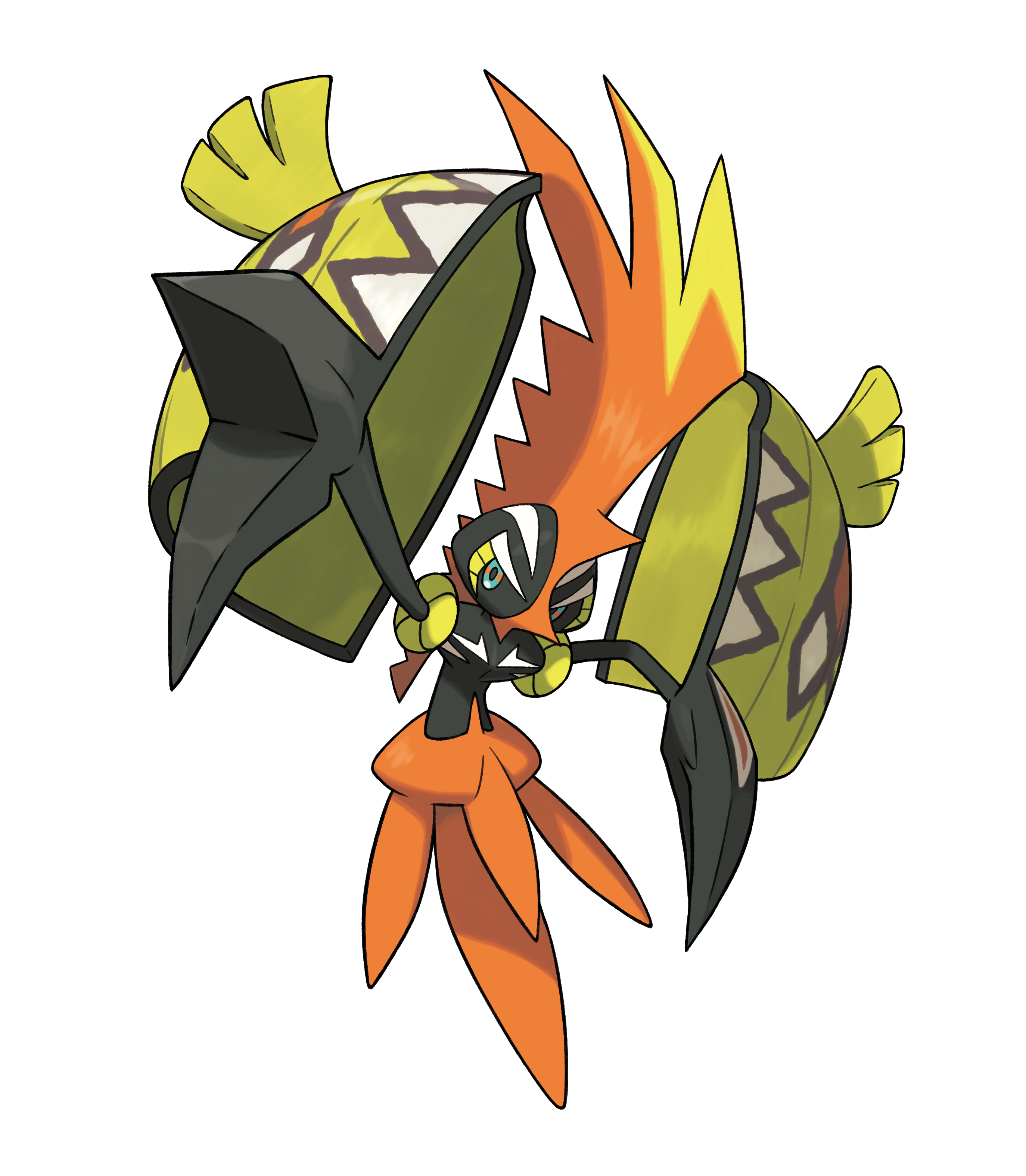 tapu koko, nintendo, pokemon, pokemon sm, absurdres, artist request, highres, official art, second-party source, full body, gen 7 pokemon, legendary pokemon, mohawk, multicolored eyes, no humans, pokemon (creature), pokemon focus, solo, transparent background