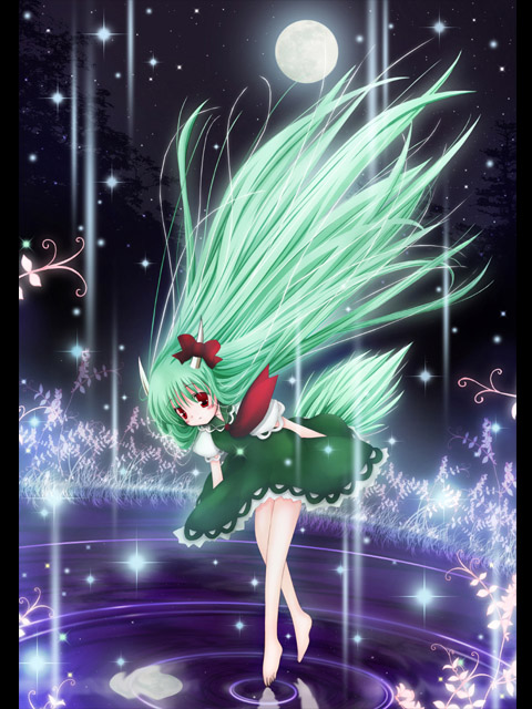 catbell, ex-keine, kamishirasawa keine, touhou, 1girl, female focus, full body, horn ornament, horn ribbon, horns, outdoors, ribbon, sky, solo, standing