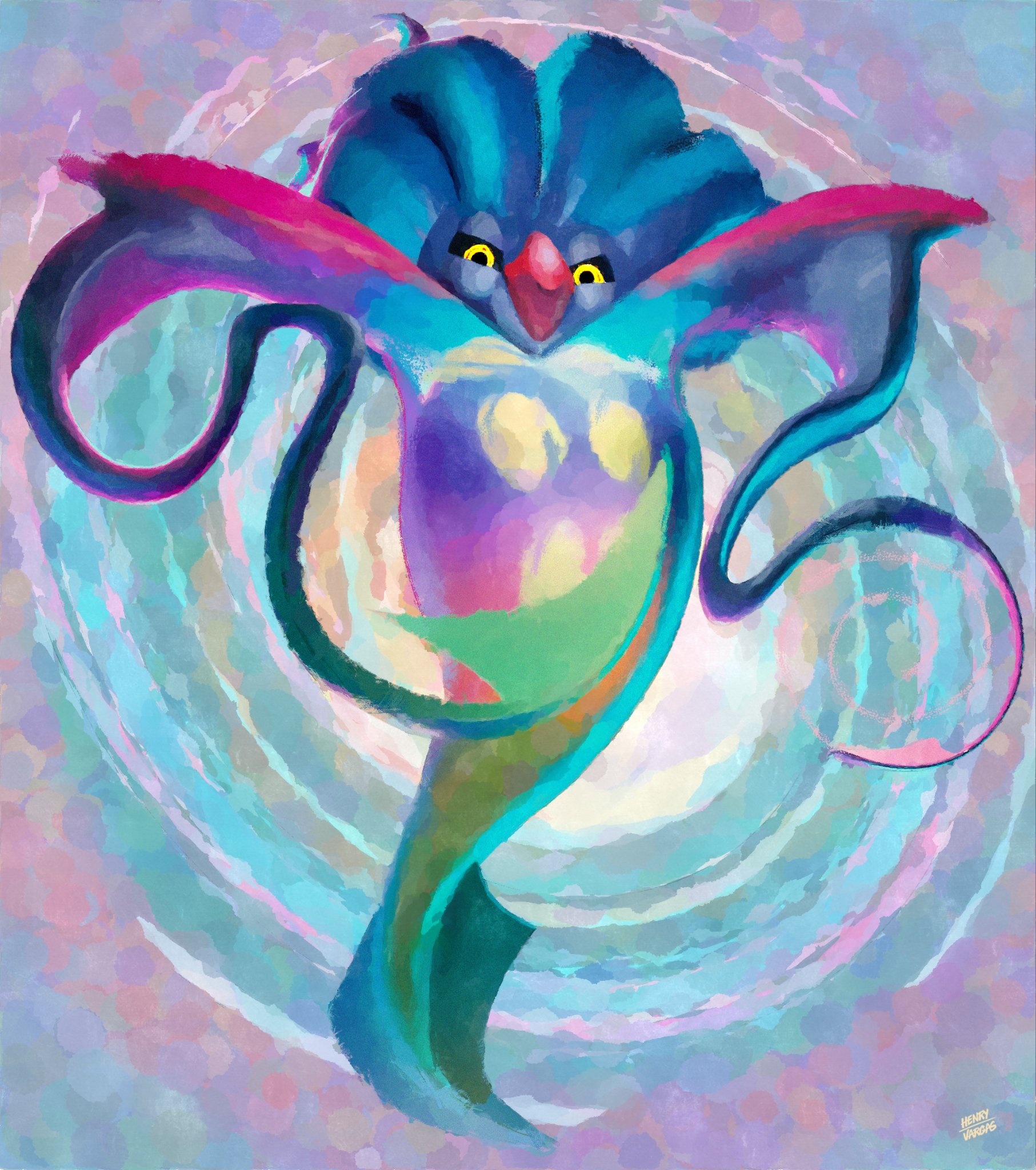 henry vargas, malamar, mega malamar, nintendo, pokemon, pokemon legends: z-a, highres, beak, black sclera, closed mouth, colored sclera, full body, gen 6 pokemon, looking at viewer, mega pokemon, no humans, pokemon (creature), pokemon focus, solo, tentacles, yellow eyes