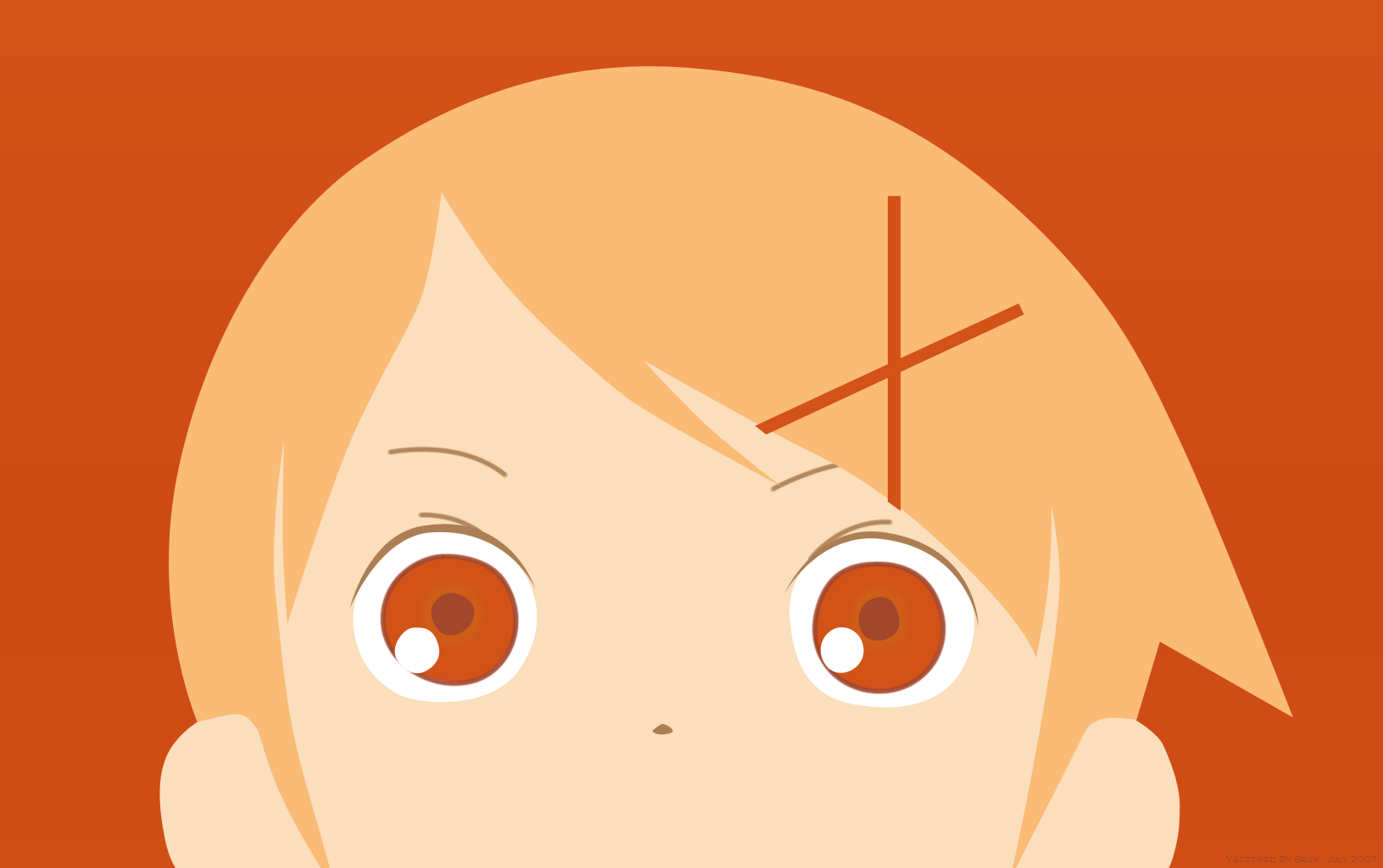 fuura kafuka, sayonara zetsubou sensei, derivative work, highres, vector trace, 00s, ears visible through hair, flat color, food, fruit, orange (fruit), solo