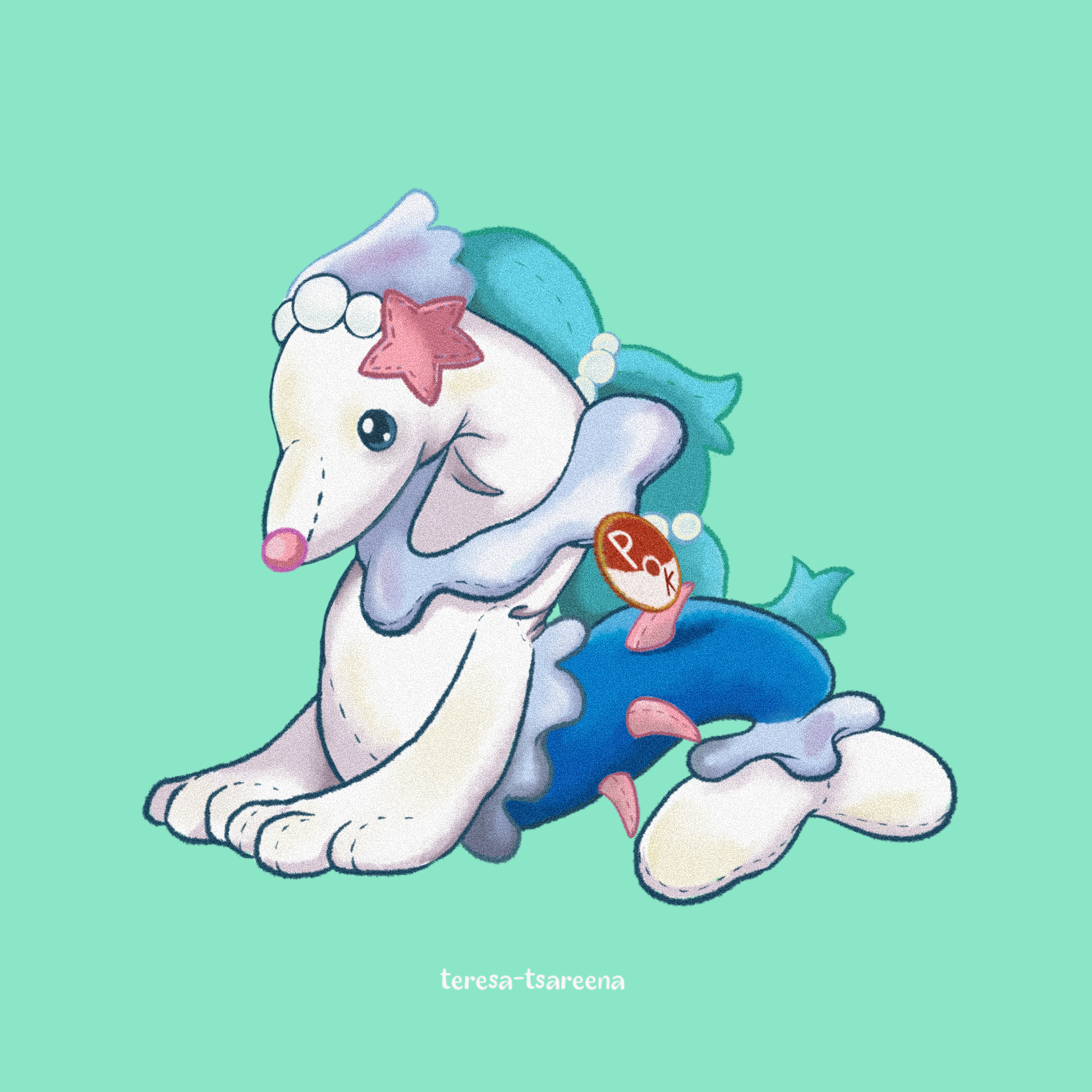 teresa-tsareena, primarina, beanie babies, nintendo, pokemon, highres, artist name, gen 7 pokemon, no humans, pokemon (creature), simple background, stuffed animal, stuffed toy