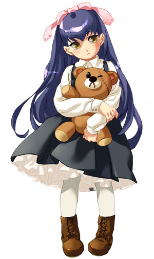 miyata souji, original, tagme, dress, pantyhose, solo, stuffed animal, stuffed toy, teddy bear