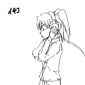 amasawa yuuko, dennou coil, animated, animated gif, easytoon (medium), lowres, 00s, glasses, greyscale, headphones, monochrome, short hair, sketch, solo, twintails