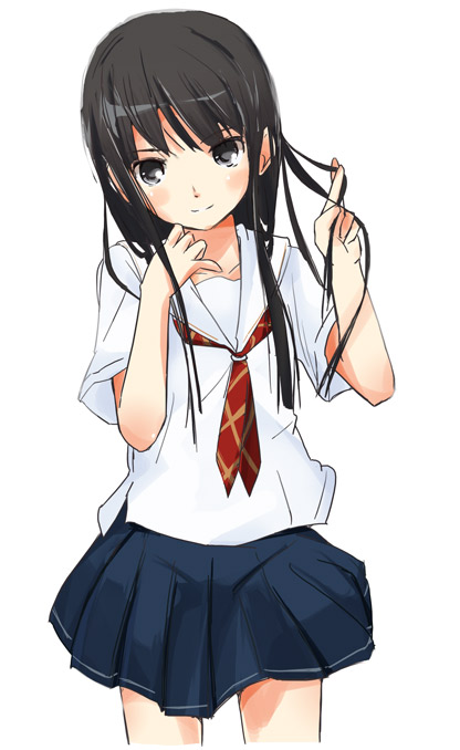 ixy, futami eriko, kimi kiss, 1girl, black hair, female focus, long hair, school uniform, serafuku, skirt, solo