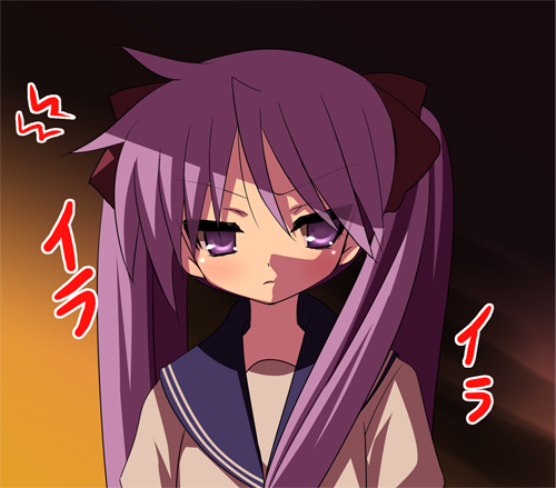 yukizuki chikuba, hiiragi kagami, lucky star, lowres, 00s, school uniform, serafuku, solo