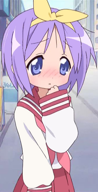 hiiragi tsukasa, lucky star, anime screenshot, stitched, third-party edit, 00s, 1girl, blush, day, female focus, hair ribbon, long hair, outdoors, purple eyes, ribbon, ryouou school uniform, school uniform, serafuku, solo, standing