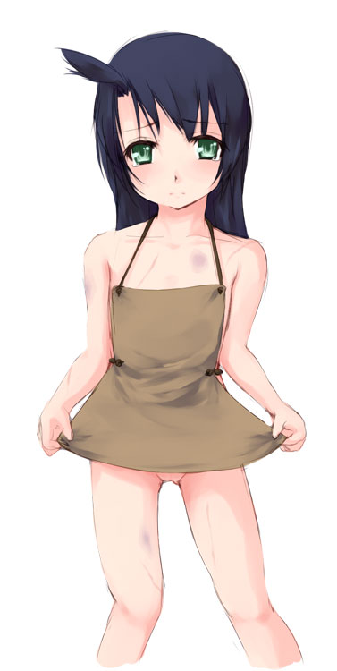 nekohige, original, 1girl, bad anatomy, bruise, clothes lift, female focus, injury, no panties, poorly drawn, skirt, skirt lift, solo