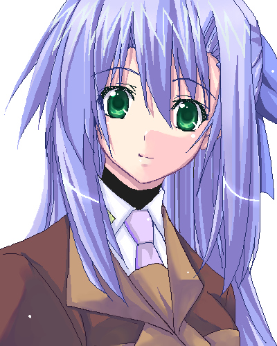 ichino, ginga nakajima, lyrical nanoha, mahou shoujo lyrical nanoha, mahou shoujo lyrical nanoha strikers, lowres, 00s, 1girl, blazer, blue hair, collared shirt, female focus, green eyes, jacket, long hair, shirt, simple background, smile, solo, upper body, very long hair, white background, white shirt