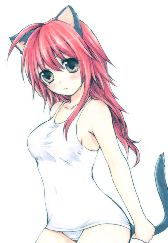 usashiro mani, original, lowres, animal ears, cat ears, cat tail, one-piece swimsuit, school swimsuit, solo, swimsuit, tail, white one-piece swimsuit, white school swimsuit