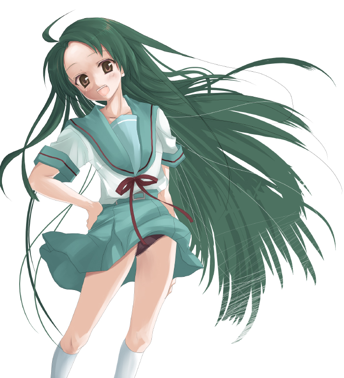 kodamasawa izumi, tsuruya, suzumiya haruhi no yuuutsu, 00s, long hair, panties, pantyshot, solo, underwear, very long hair