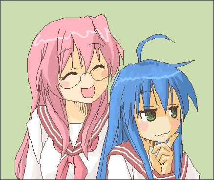 abekawa, izumi konata, takara miyuki, lucky star, lowres, 00s, 2girls, multiple girls, oekaki, school uniform, serafuku