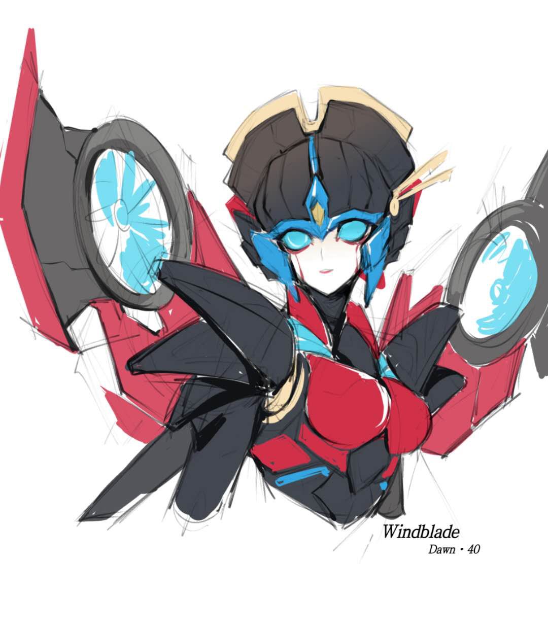 azuredawn40, windblade, transformers, highres, 1girl, airplane wing, blue eyes, breasts, humanoid robot, mechanical wings, medium breasts, metal skin, red lips, robot, robot girl, simple background, solo, white background, wings