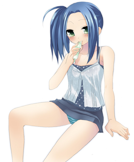 sazaki ichiri, original, 1girl, female focus, miniskirt, panties, pencil skirt, skirt, solo, striped clothes, striped panties, tupet, underwear
