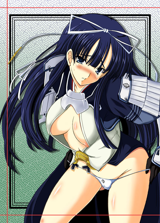 n820, uesugi kenshin (rance), rance (series), sengoku rance, lowleg, lowleg panties, open clothes, open shirt, panties, shirt, solo, underwear