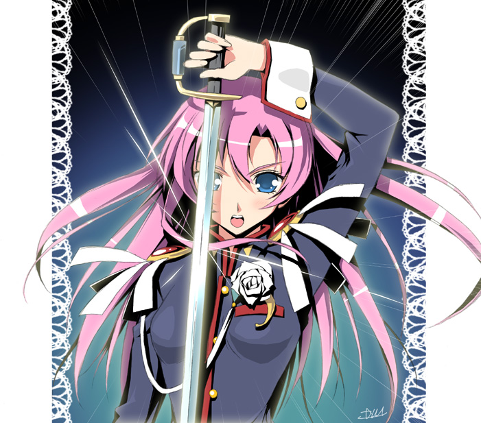kantoku, tenjou utena, shoujo kakumei utena, 1990s (style), 1girl, aiguillette, female focus, retro artstyle, solo, sword, weapon