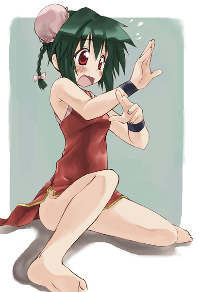 takano natsuki, mei mei (nagasarete airantou), nagasarete airantou, 00s, barefoot, braid, china dress, chinese clothes, dress, feet, solo