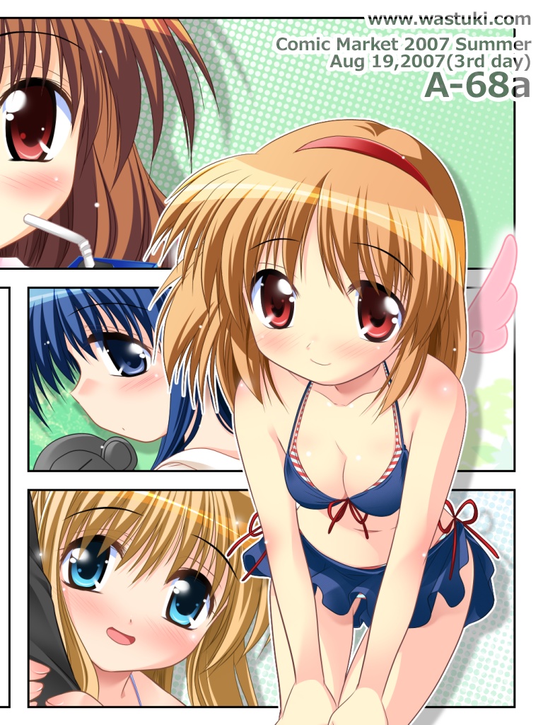 watsuki ayamo, kamio misuzu, kawasumi mai, sawatari makoto, tsukimiya ayu, air (visual novel), kanon, key (company), 00s, 4girls, bikini, blonde hair, company connection, crossover, multiple girls, swimsuit