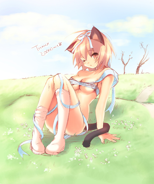 ninoko, original, tagme, animal ears, cat ears, cat tail, solo, tail