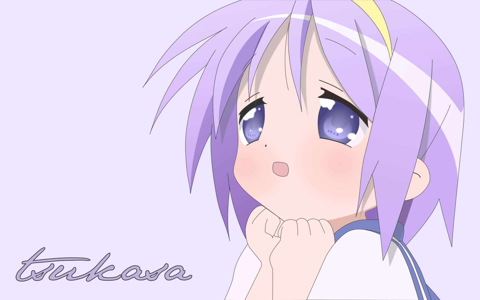 hiiragi tsukasa, lucky star, derivative work, highres, tagme, vector trace, 00s, character name, purple background, simple background, solo