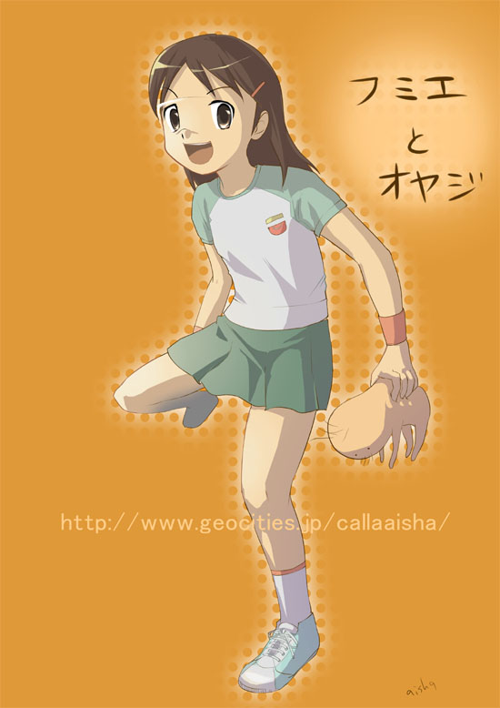 aisha callaaisha, hashimoto fumie, oyaji (dennou coil), dennou coil, visor, 00s, brown eyes, brown hair, glasses, long hair, raglan sleeves, solo
