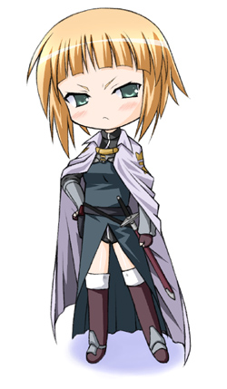 agnes chevalier de milan, zero no tsukaima, artist request, lowres, 00s, 1girl, blonde hair, blue eyes, blunt bangs, boots, brown boots, cape, coat, dress, female focus, full body, fur trim, green dress, knee boots, long sleeves, open clothes, open coat, serious, short hair, side slit, simple background, solo, standing, thighhighs, white background