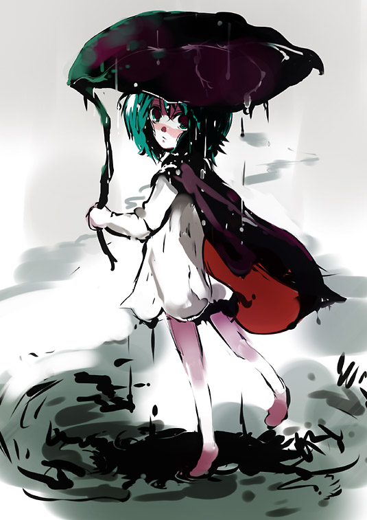nokishita, wriggle nightbug, touhou, 1girl, antennae, cape, female focus, green eyes, green hair, matching hair/eyes, solo