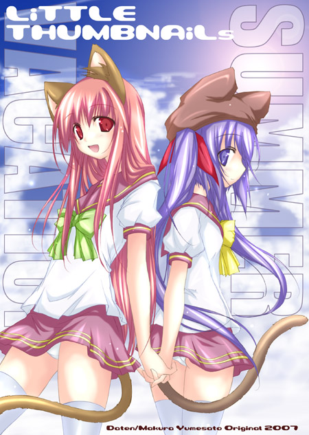 yumesato makura, animal ears, cat ears, cat tail, panties, school uniform, serafuku, tail, thighhighs, underwear