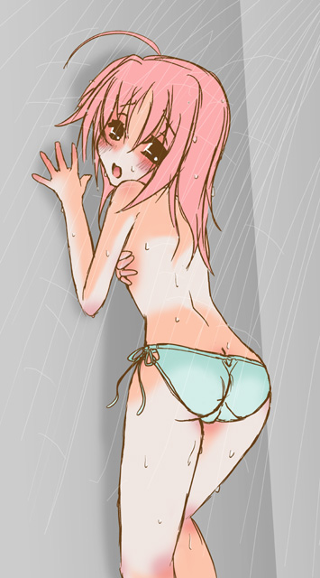 frapowa, caro ru lushe, lyrical nanoha, mahou shoujo lyrical nanoha, mahou shoujo lyrical nanoha strikers, 00s, ass, loli, panties, showering, solo, topless female, underwear