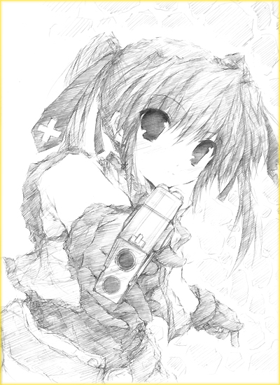 yamabuki merou, cross mirage, teana lanster, lyrical nanoha, mahou shoujo lyrical nanoha, mahou shoujo lyrical nanoha strikers, 00s, 1girl, aiming, aiming at viewer, female focus, gloves, greyscale, gun, holding, holding gun, holding weapon, magical girl, monochrome, solo, twintails, weapon