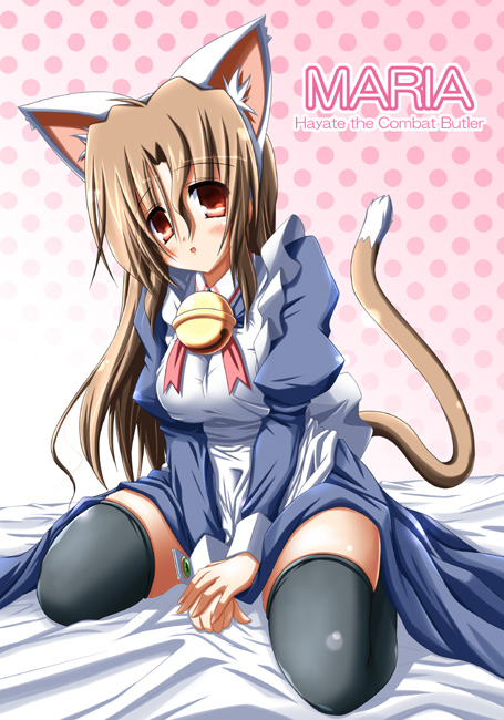 touda rui, maria (hayate no gotoku!), hayate no gotoku!, 00s, 1girl, animal ears, bell, cat ears, cat tail, female focus, maid, solo, tail, thighhighs, zettai ryouiki