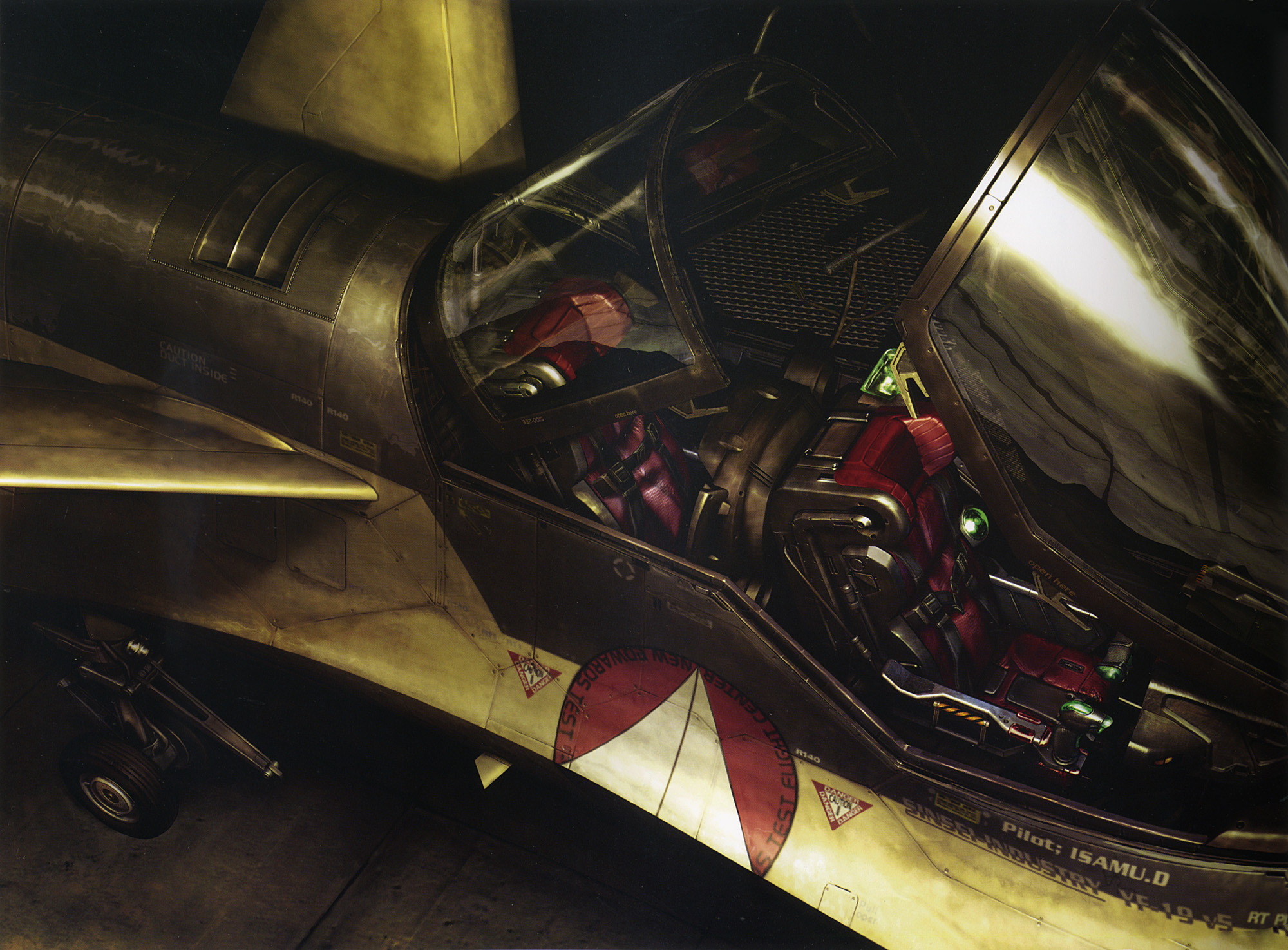 tenjin hidetaka, yf-19, macross, macross plus, highres, 1990s (style), aircraft, airplane, cockpit, fighter jet, mecha, military, military vehicle, open cockpit, realistic, retro artstyle, robot, vehicle focus