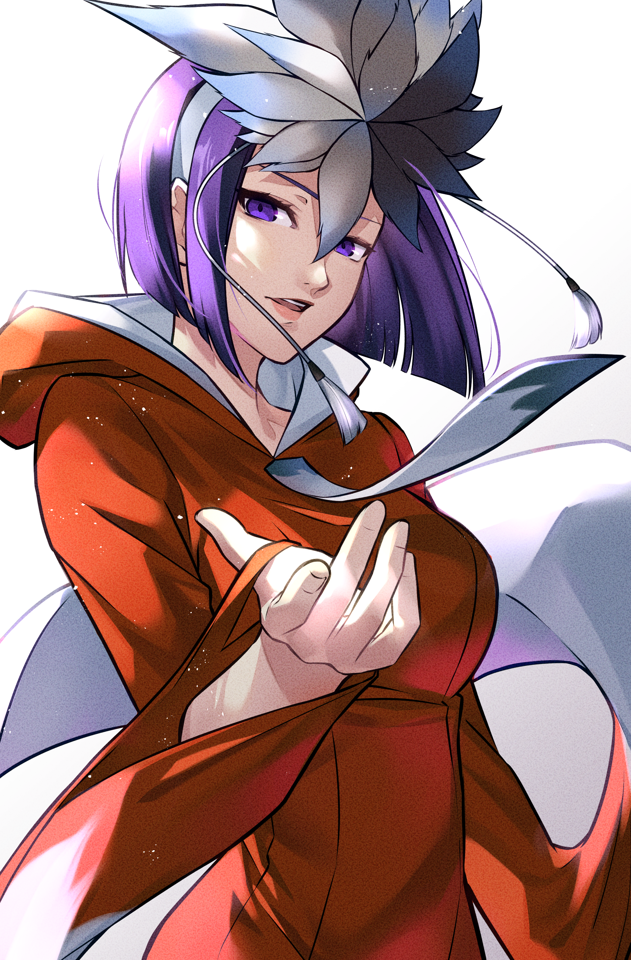 wanderstillart, kuzuryuu amane, devil survivor (series), devil survivor 1, shin megami tensei, absurdres, commission, commissioner upload, highres, flower, hair flower, hair ornament, orange robe, purple hair, robe