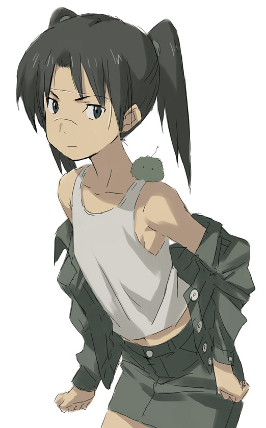 kawata hisashi, amasawa yuuko, mojo (dennou coil), dennou coil, 00s, black hair, brown hair, glasses, short hair, solo, twintails
