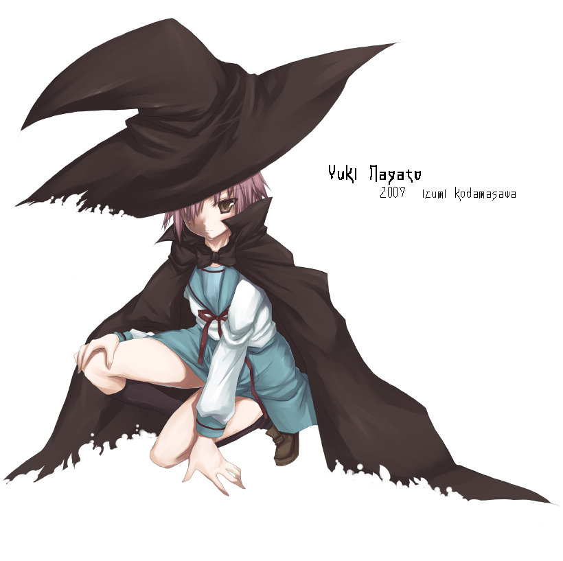 kodamasawa izumi, nagato yuki, suzumiya haruhi no yuuutsu, 00s, hat, school uniform, serafuku, solo, witch hat
