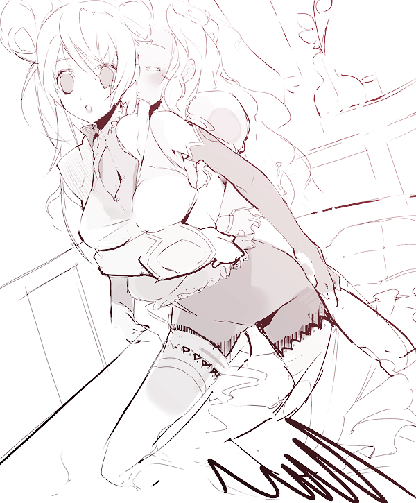 kaede (sayappa), sayappa, aeru (simoun), neviril (simoun), simoun, 00s, 2girls, monochrome, multiple girls, no panties, pink theme, thighhighs, yuri