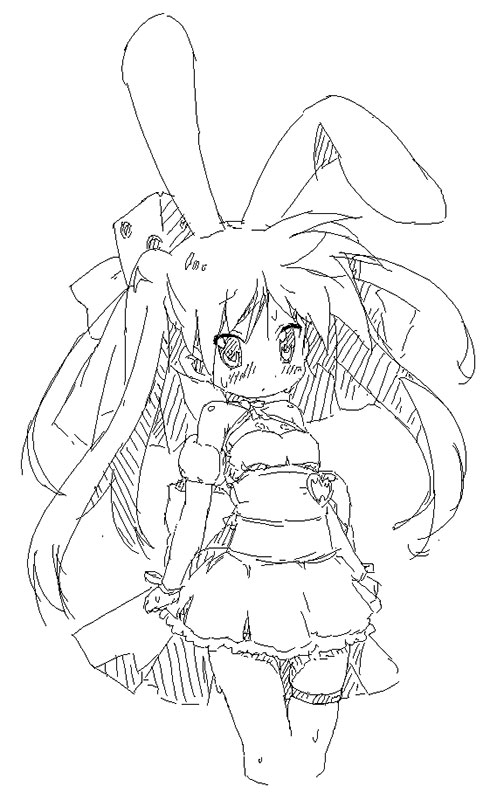 randou, hiiragi kagami, usada hikaru, di gi charat, lucky star, cosplay, crossover, greyscale, monochrome, solo, usada hikaru (cosplay)
