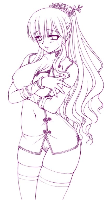 kuroda akimi, original, china dress, chinese clothes, chomo yama, dress, monochrome, solo, thighhighs